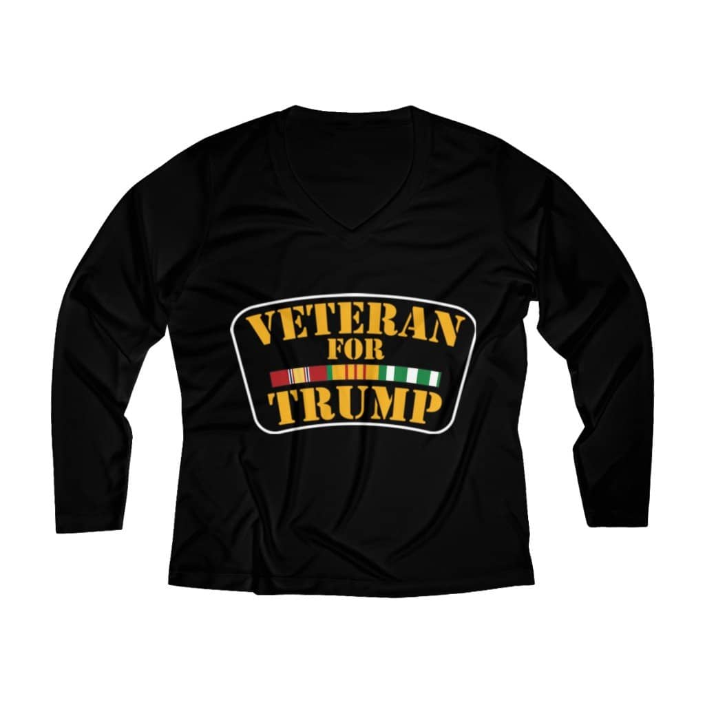 Veteran for Trump Women's Long Sleeve Performance V-neck Tee - Trumpshop.net