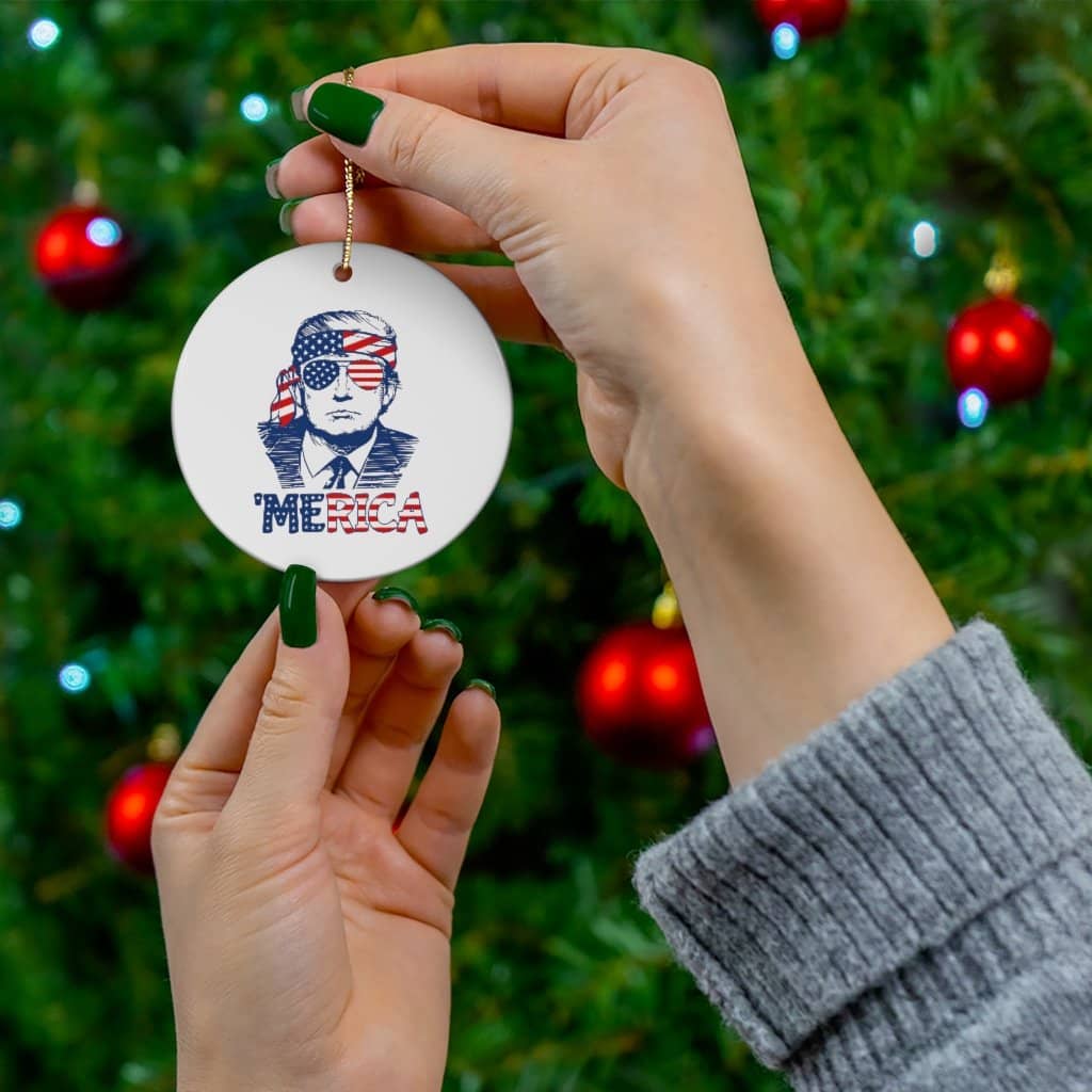 Merica Trump Round Ceramic Ornaments - Trumpshop.net