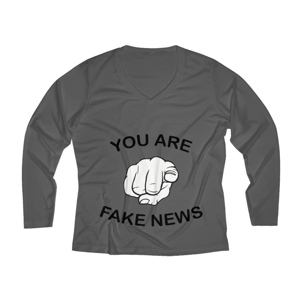 You Are Fake News! Ladies' Long Sleeve Performance V-neck Tee - Trumpshop.net