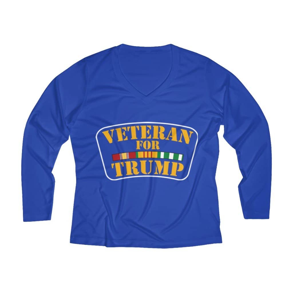 Veteran for Trump Women's Long Sleeve Performance V-neck Tee - Trumpshop.net