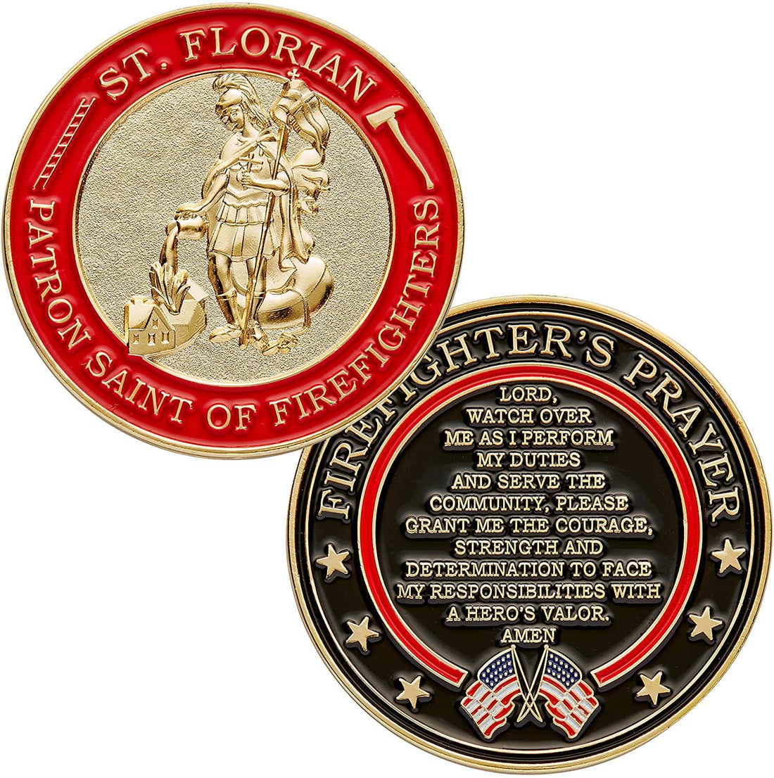 St. Florian Patron Saint of Firefighters Challenge Coin with Hero's Valor Prayer 1-Pack (Single Coin) - Trumpshop.net