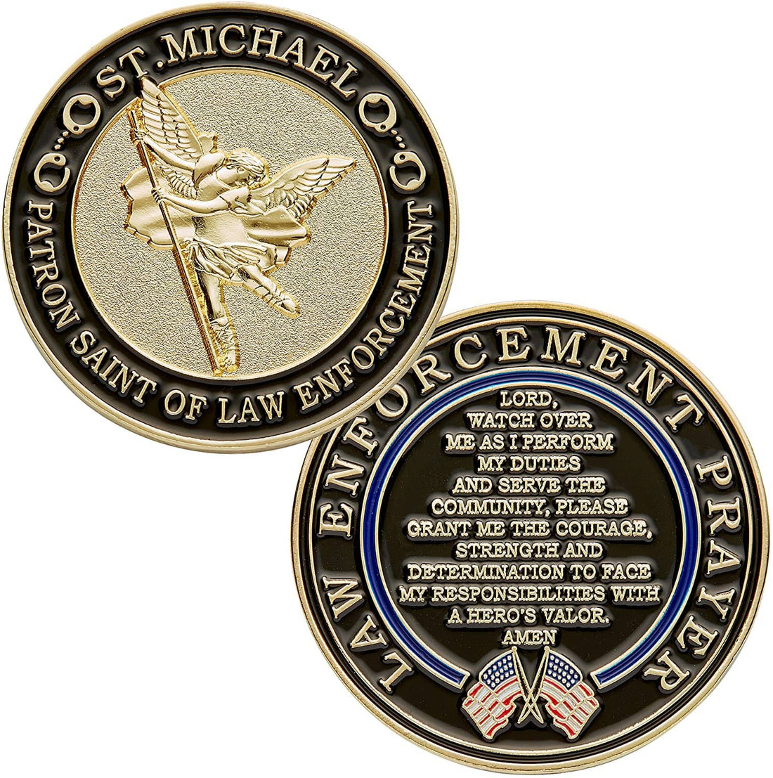 St. Michael Patron Saint of Law Enforcement Challenge Coin with Hero's Valor Prayer 1-Pack (Single Coin) - Trumpshop.net