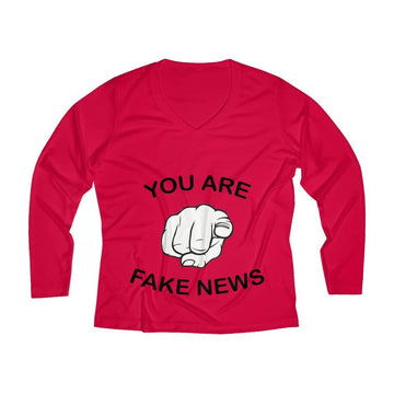 You Are Fake News! Ladies' Long Sleeve Performance V-neck Tee - Trumpshop.net