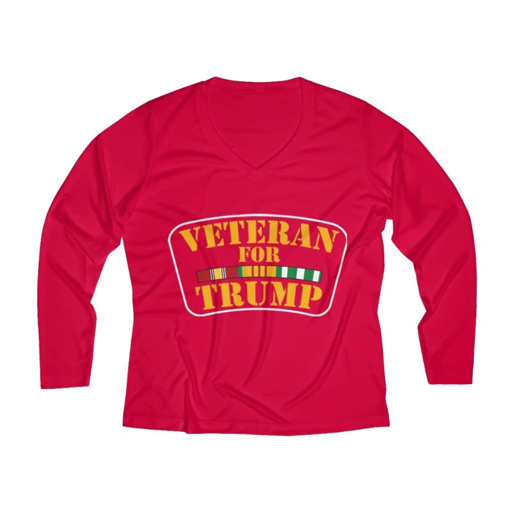 Veteran for Trump Women's Long Sleeve Performance V-neck Tee - Trumpshop.net