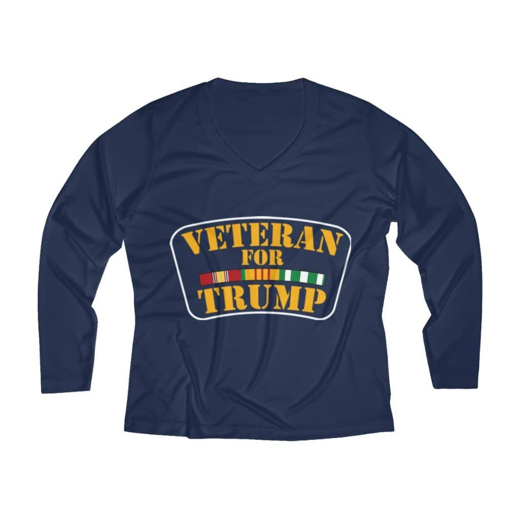 Veteran for Trump Women's Long Sleeve Performance V-neck Tee - Trumpshop.net