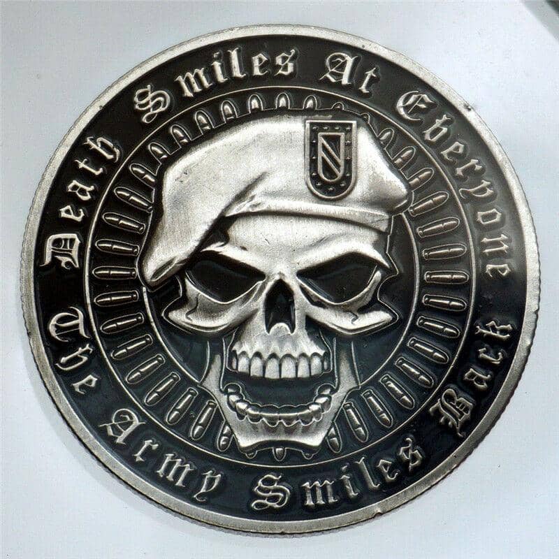Death Smiles At Everyone The Army Smiles Back Challenge Coin 1-Pack (Single Coin) - Trumpshop.net