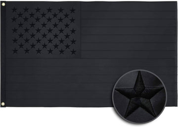 All Black Heavy Duty Embroidered American Nylon Flag 3X5 FT