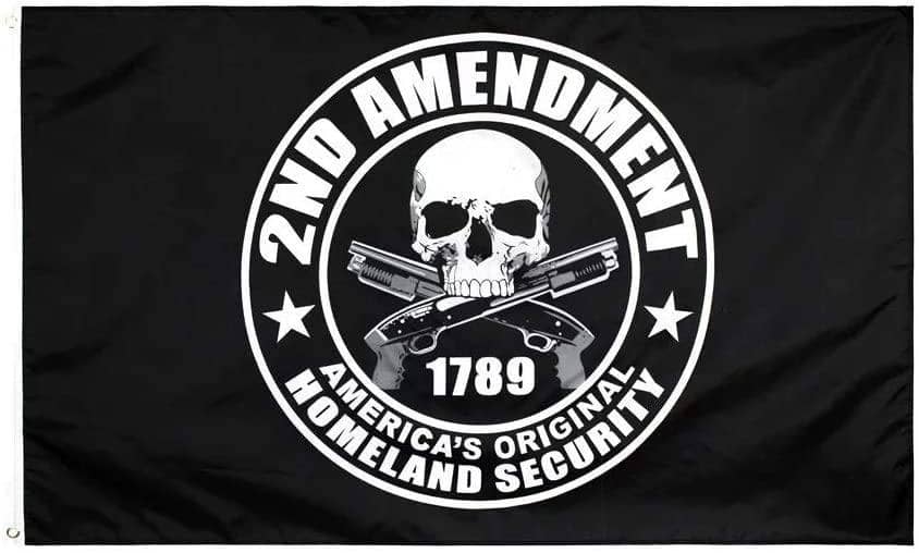 2nd Amendment America's Original Homeland Security Black Skull Rifles Flags Polyester with Brass Grommets 3 X 5 Ft - Trumpshop.net