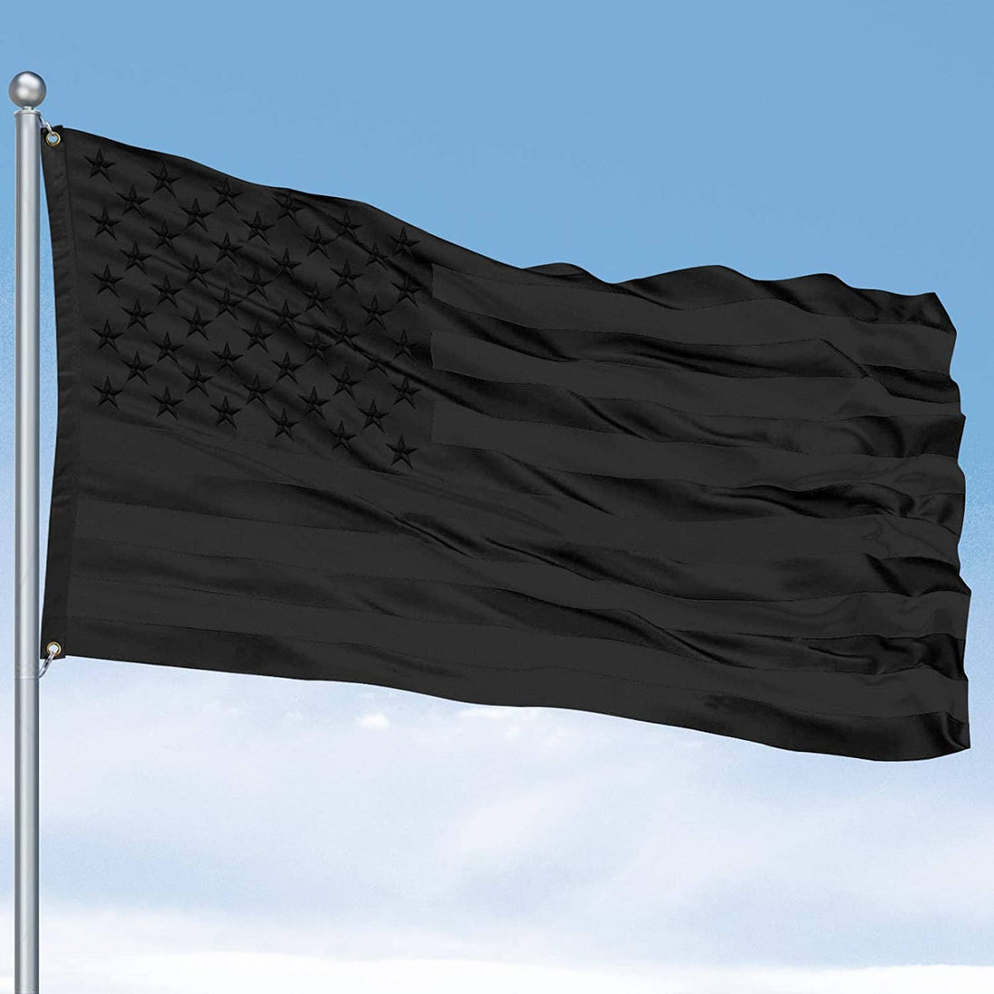 All Black Heavy Duty Embroidered American Nylon Flag 3X5 FT