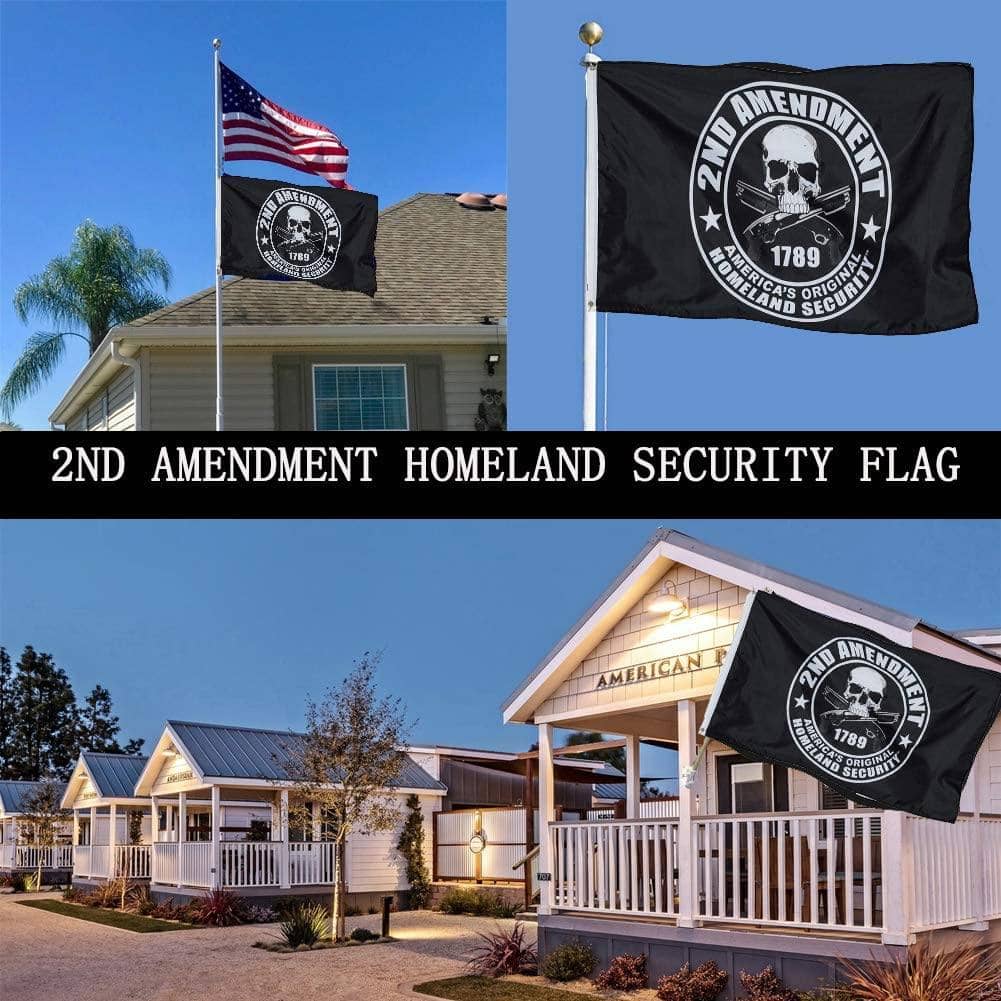 2nd Amendment America's Original Homeland Security Black Skull Rifles Flags Polyester with Brass Grommets 3 X 5 Ft - Trumpshop.net