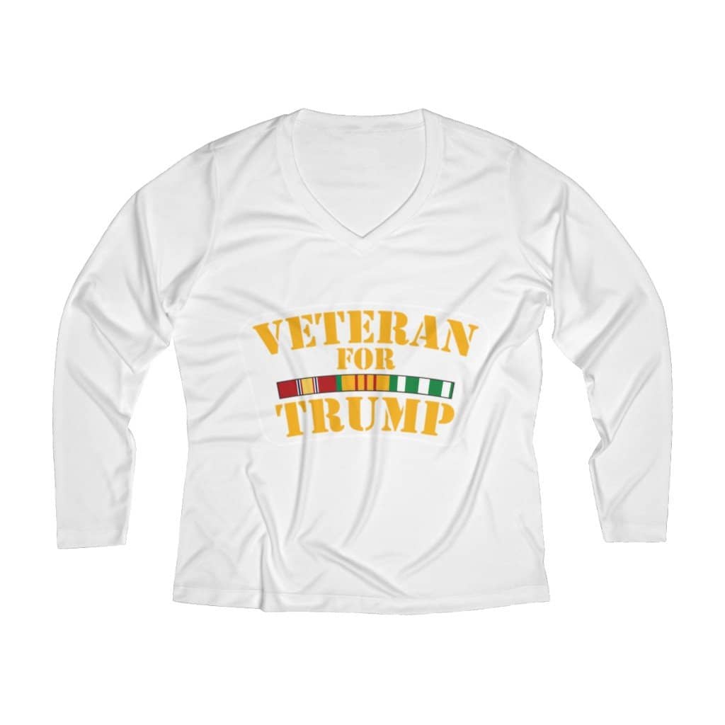 Veteran for Trump Women's Long Sleeve Performance V-neck Tee - Trumpshop.net