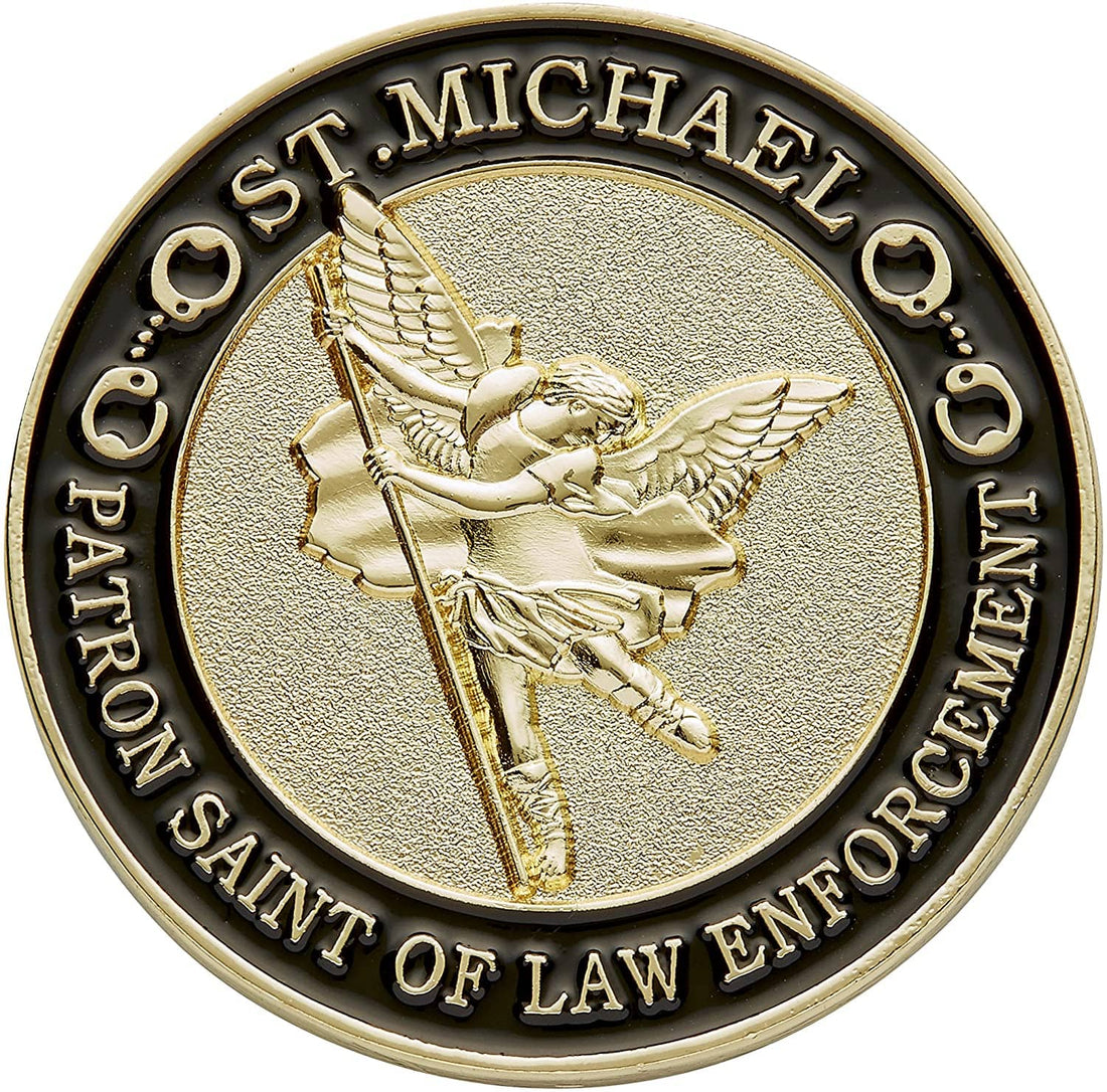 St. Michael Patron Saint of Law Enforcement Challenge Coin with Hero's Valor Prayer 1-Pack (Single Coin) - Trumpshop.net