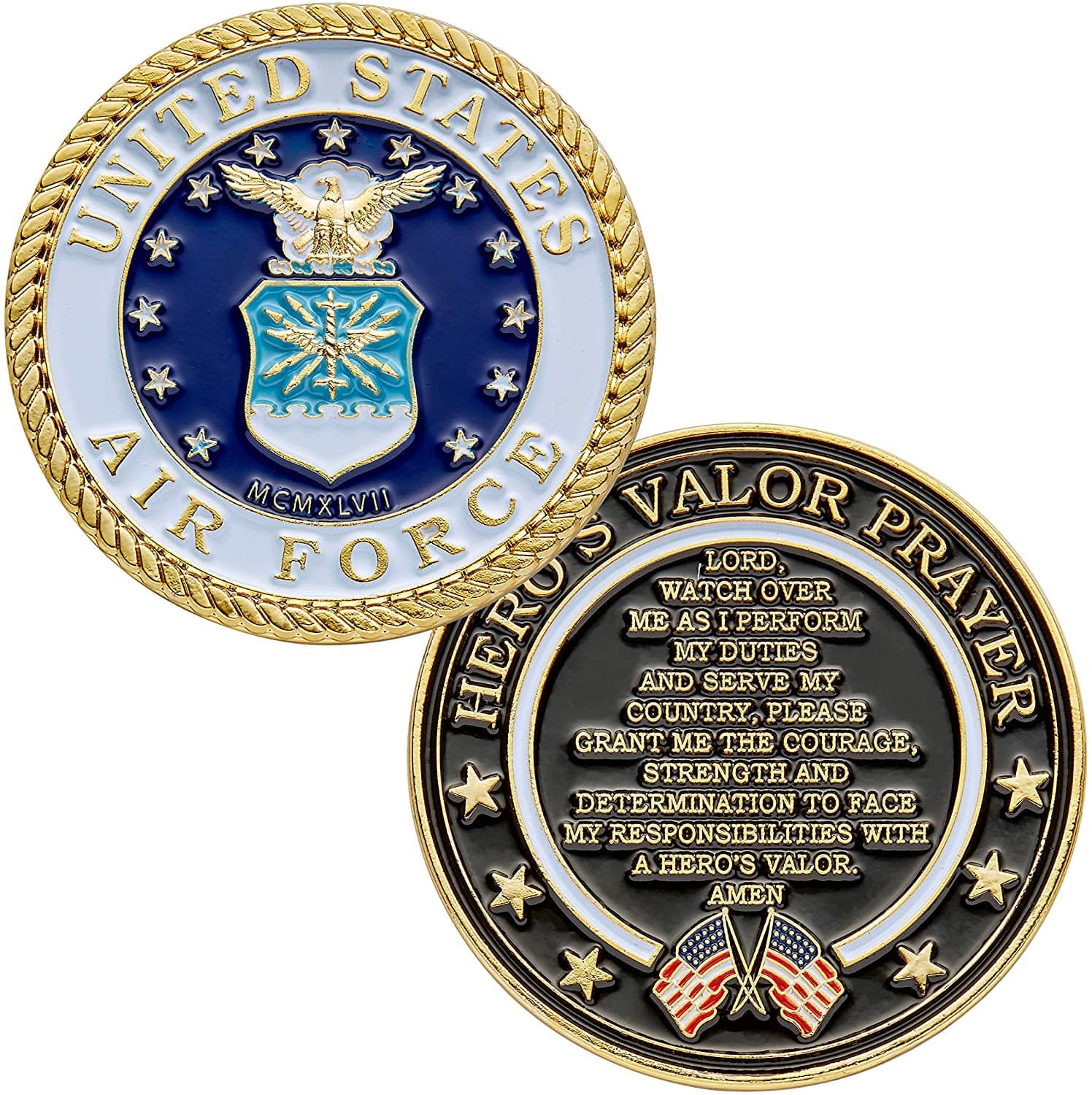 United States Air Force Challenge Coin with Hero's Valor Prayer 1-Pack