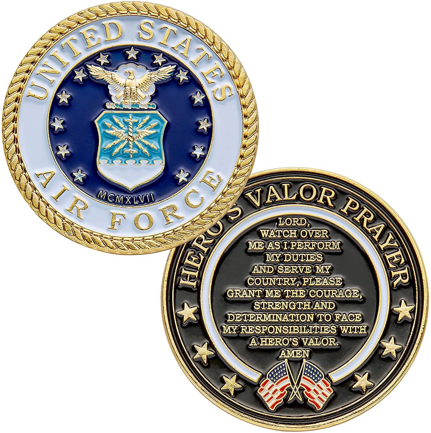 United States Air Force Challenge Coin with Hero's Valor Prayer 1-Pack (Single Coin) - Trumpshop.net