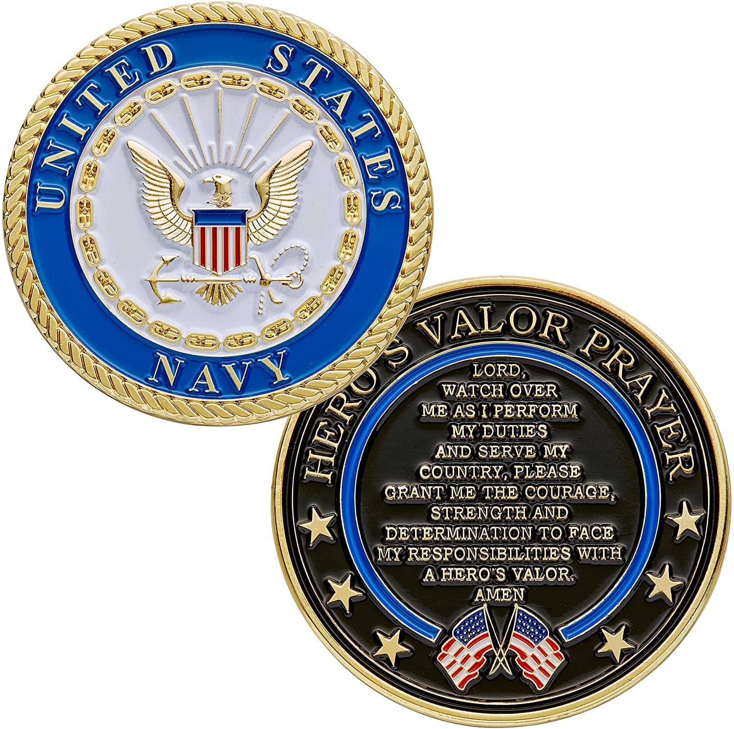 United States Navy Challenge Coin with Hero's Valor Prayer 1-Pack (Single Coin) - Trumpshop.net