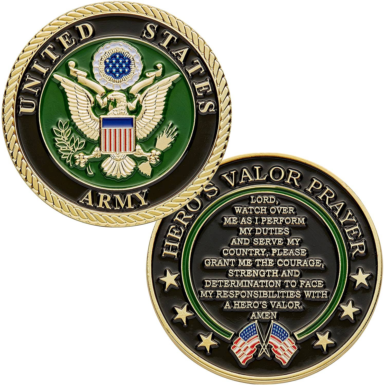 United States Army Challenge Coin with Hero's Valor Prayer 1-Pack (Sin