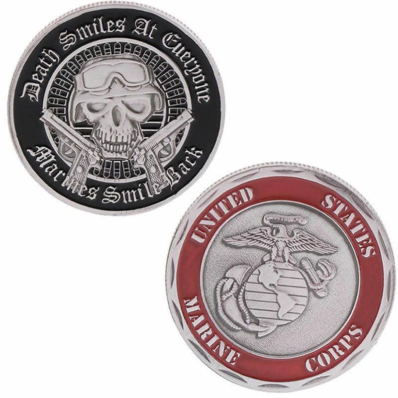 Death Smiles At Everyone The Marine Corps Smiles Back Challenge Coin 1-Pack (Single Coin) - Trumpshop.net