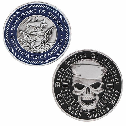Death Smiles At Everyone The Navy Smiles Back Challenge Coin 1-Pack (Single Coin) - Trumpshop.net