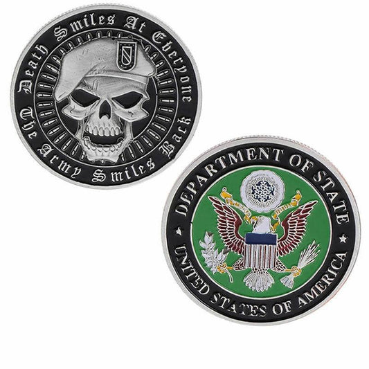 Death Smiles At Everyone The Army Smiles Back Challenge Coin 1-Pack (Single Coin) - Trumpshop.net